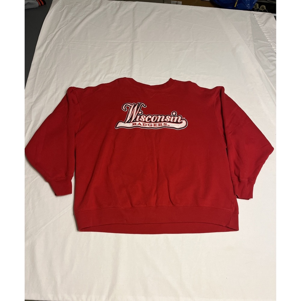 Vtg Wisconsin Badgers Embroidered Sweatshirt Mens XXL Red Spellout Logo
